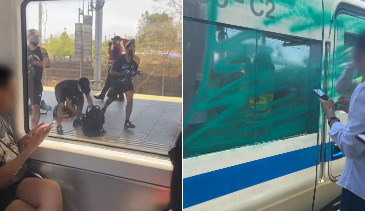 Usaban gorros navideños y advirtieron a alérgicos: Relatan tensos minutos a bordo de Metrotren Nos vandalizado
