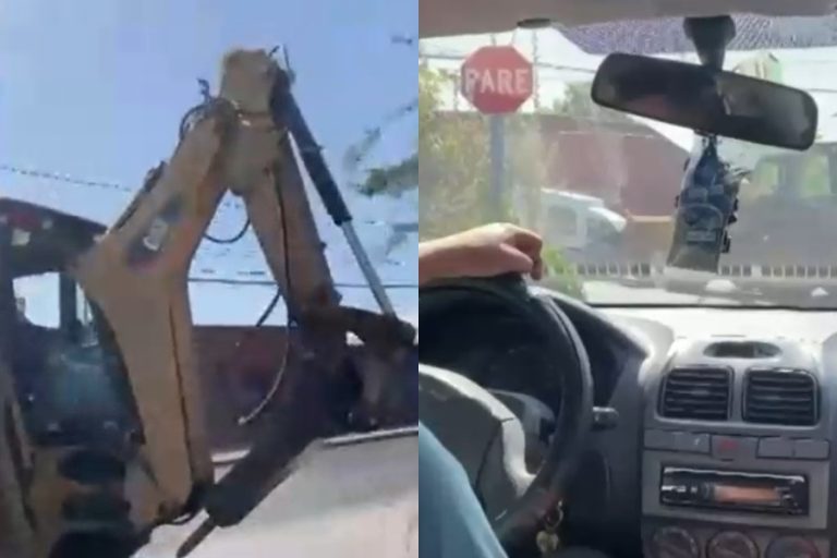 Insólita pelea entre retroexcavadora y auto dejó a dos detenidos en El Bosque: Agresores habrían sido asaltados