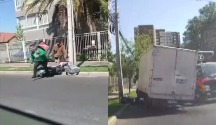Arriesgada maniobra: Conductor destruyó motocicleta a delincuente tras presenciar robo en el centro de Santiago