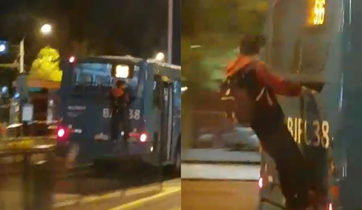 Hombre fue captado viajando colgado de la parte trasera de una micro por varias cuadras en Ñuñoa