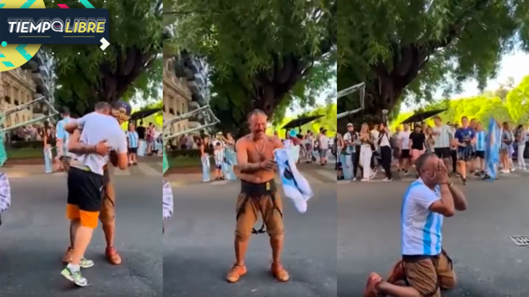 ¡Hasta las lágrimas! Hincha le regaló su camiseta de Argentina a recolector urbano en plena celebración