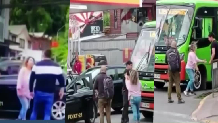 Conductora de colectivo se enfrentó a dos conductores y termina en el suelo