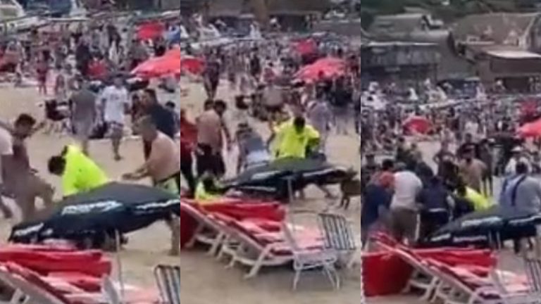 Registran descomunal pelea a puño limpio entre salvavidas y bañistas en Papudo: Hasta se le lanzó por la espalda