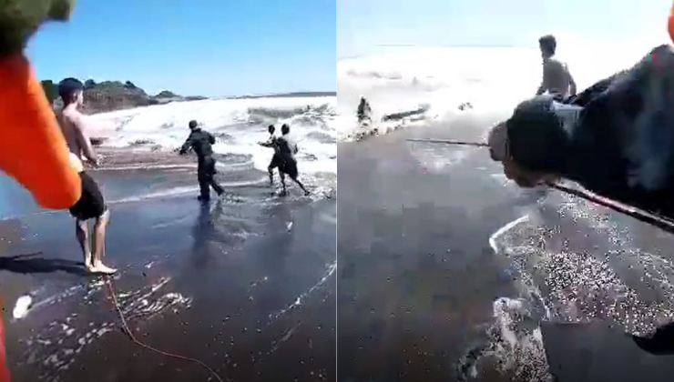 Arriesgado rescate de surfista en playa: Le tiraron una soga para sacarlo y terminó con infracción en Hualpén