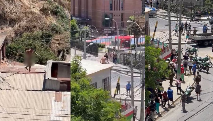 Captan a hombre escapando de vecinos por los techos: Se subió desnudo, hizo destrozos y se terminó lanzando