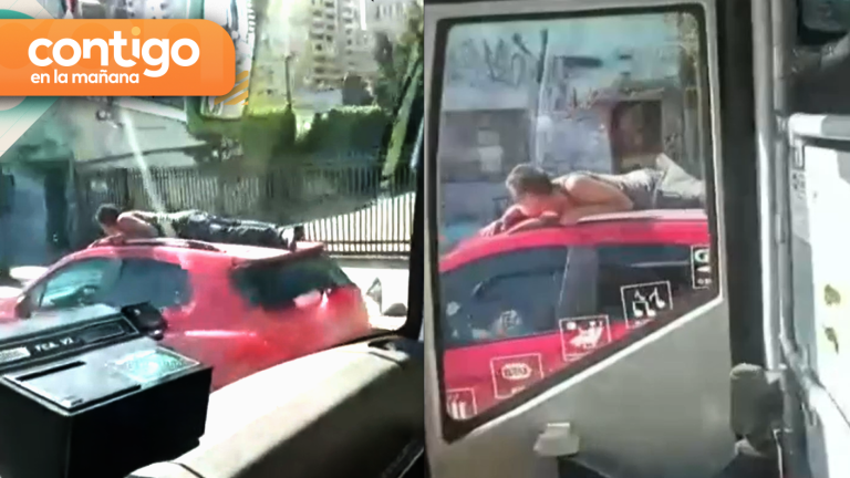 Arriesgada maniobra: Graban a hombre sobre el techo de un vehículo en movimiento