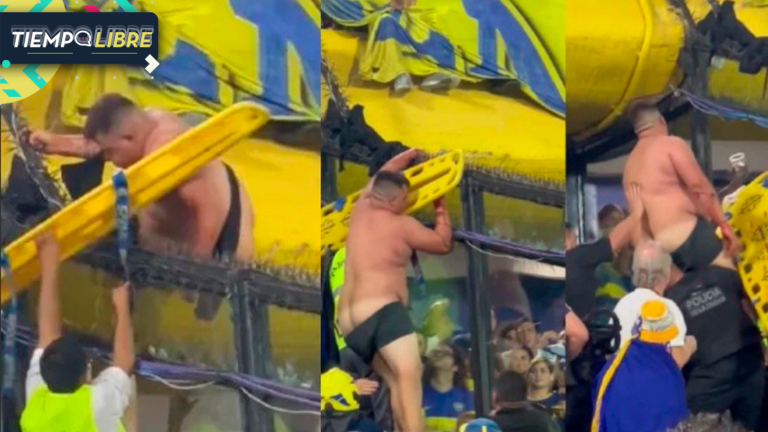 Video: Hincha de Boca tuvo que ser rescatado tras caer de la tribuna y quedar enganchado en alambre de púas