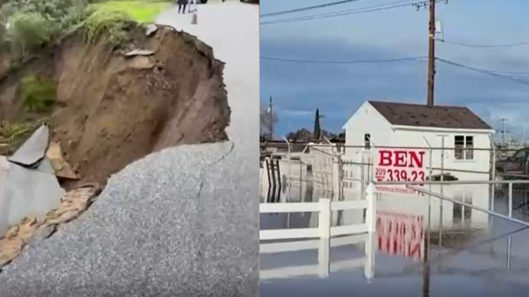 Pavimento de carretera colapsó producto de las intensas lluvias registradas en California