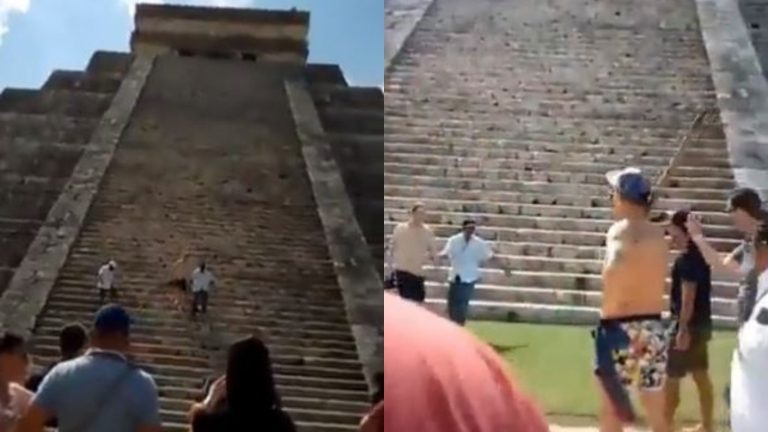 Turista escaló la pirámide de Chichén Itzá y fue increpado por testigos: Lo golpearon con un palo en la cabeza