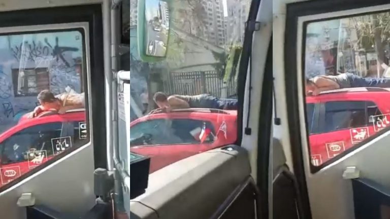 Con hombre aferrado al techo: Graban imprudente acción de automovilista en plena Alameda