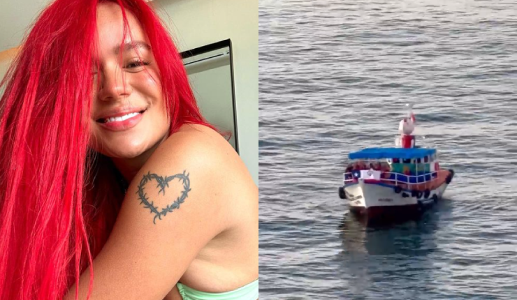 Fans de Karol G la sorprenden con visita en lancha al hotel con bandera chilena: 