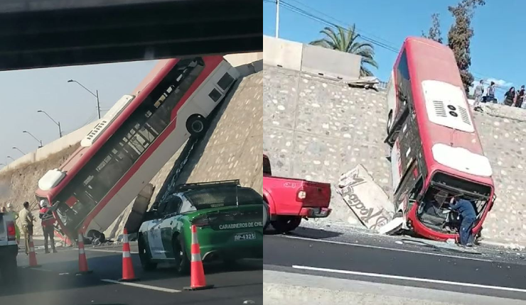 Era conductor en práctica: Bus del transporte público se volcó y quedó atravesado en plena autopista