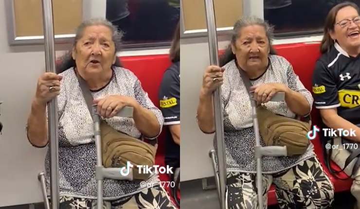 Jefa de barra oficial: Abuelita se luce liderando cánticos y arengas a Colo Colo en pleno Metro