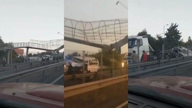 Testigos captaron accidente: Así quedó la pasarela y el camión que provocaron emergencia en Ruta 5 Sur