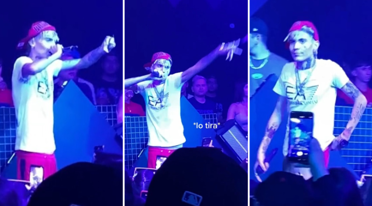 Lanzaron bolsa con drogas a Marcianeke, la rechazó y reprendió al público: 