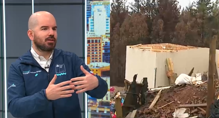 Ministro Jackson y viviendas de emergencia que perdieron techos en Tomé: 