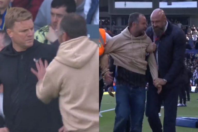 En pleno partido: Hincha del Leeds encaró y empujó al entrenador del Newcastle