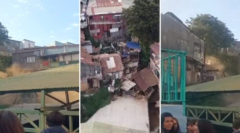 Cayó sobre liceo y estudiantes presenciaron todo: Captan impactante derrumbe de casona en Valparaíso