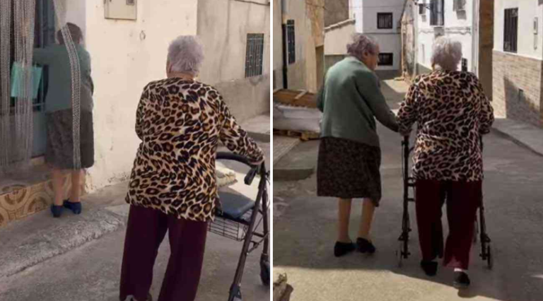 La espera todos los días: Graban tierna rutina de dos abuelitas amigas para comer juntas