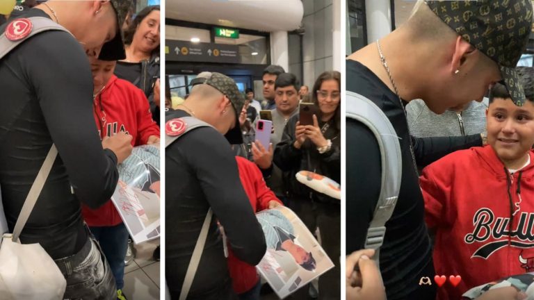 Se le llenaron los ojos de lágrimas con su ídolo: Pailita emocionó a pequeño fan que lo esperaba en aeropuerto