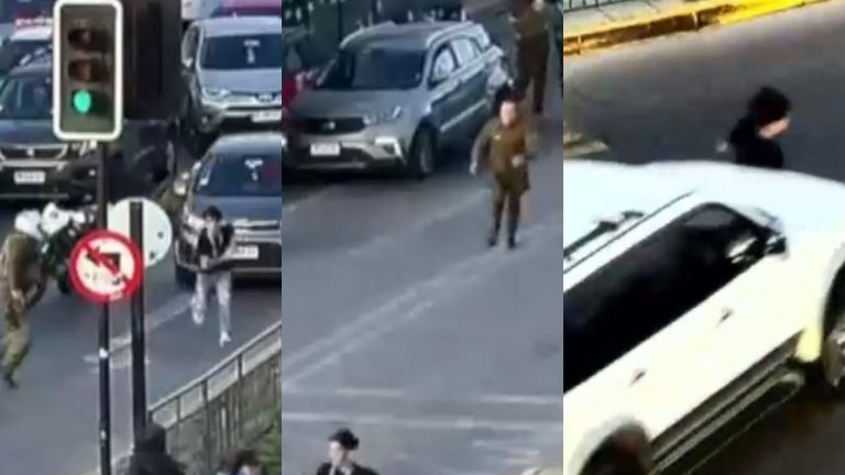 El momento en que chofer atropelló a carabinero en fiscalización: Huyó corriendo y fue arrollado por otro auto