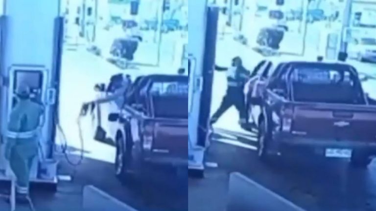 Captan pelea a golpes en servicentro: Conductor intentó escapar sin pagar y su auto se detuvo de imprevisto