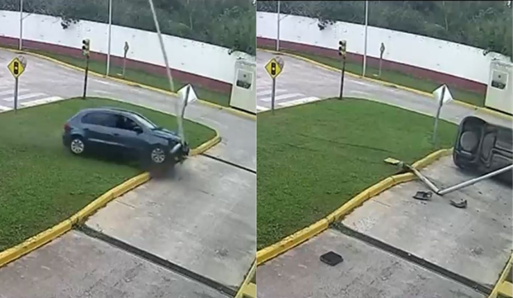 Impactantes imágenes: Conductora chocó y volcó su auto en pleno examen para sacar la licencia de conducir