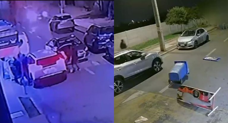 Arriesgada maniobra: Vecinos intentaron frustrar portonazo lanzando basureros a la calle en San Bernardo