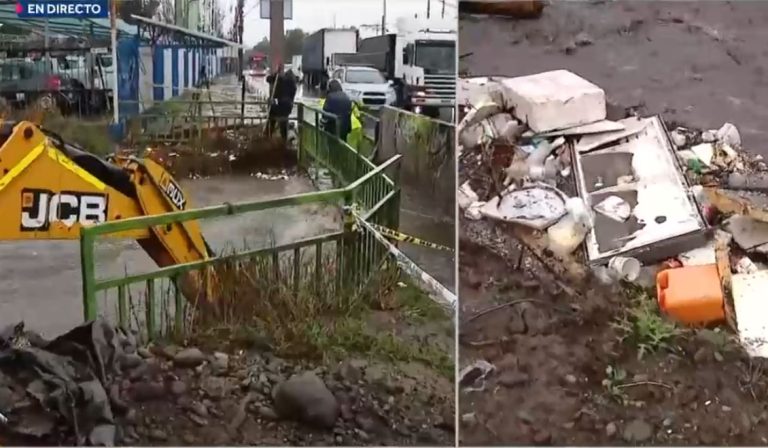 Hasta un sillón: Canal Santa Marta se desbordó por la lluvia y arrastró distintos residuos en Maipú
