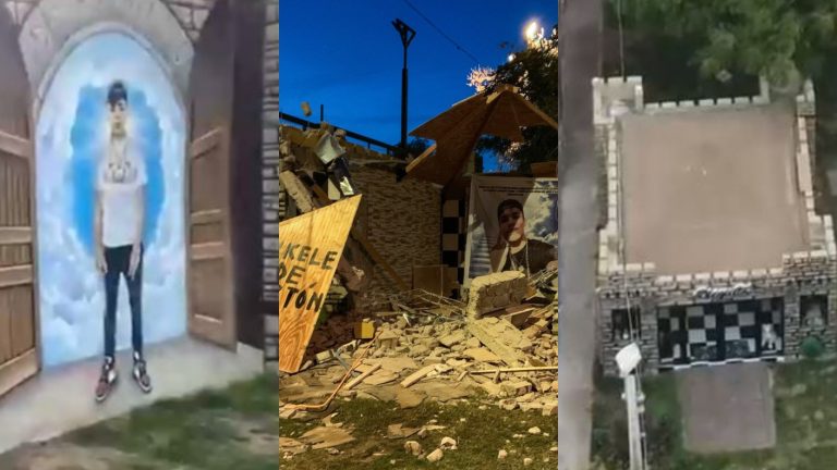 “Bukele de cartón”: Amaneció destruido el mausoleo narco que iba a ser demolido en Lo Espejo