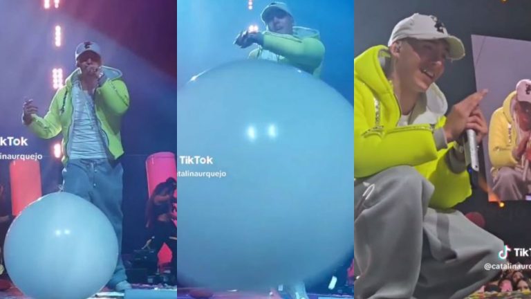 Mega chascarro: Pailita pateó un globo sobre el escenario y le pegó de lleno a una fan en la cara
