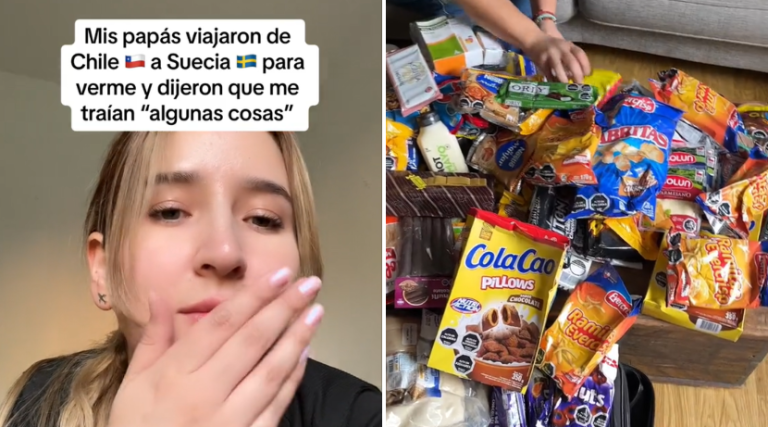 ¡Mejor regalo! Papás regalonearon a chilena en Suecia con maleta llena de dulces nacionales