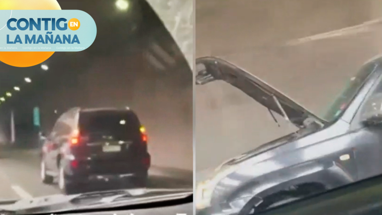 ¡Insólito! Captan a mujer conduciendo con el capó levantado en plena autopista