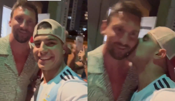 ¡Locura total! Hincha esperó a Messi a la salida de un restaurante en Miami y lo sorprendió dándole un beso