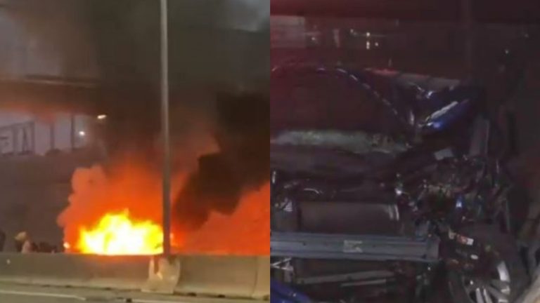 Fatal accidente en Acceso Sur: Dos autos colisionaron y uno se incendió