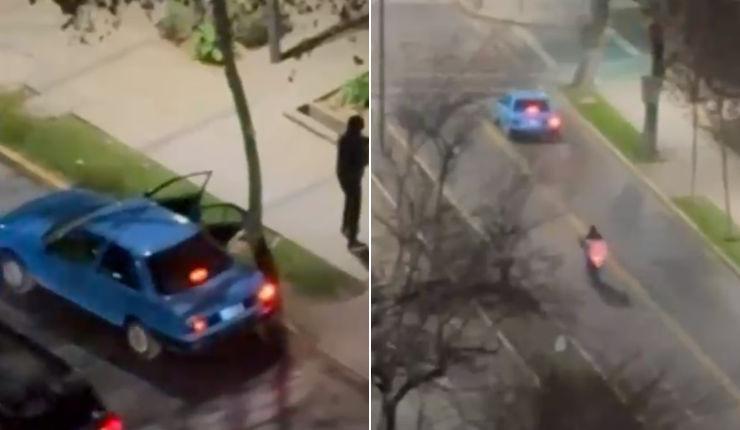 Huyeron en llamativo auto: Captan momento exacto en que delivery fue víctima de asalto en Providencia