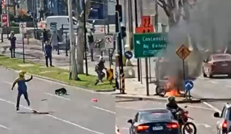 Insólito: Motorista huye de fiscalización e incendia su vehículo en Las Condes