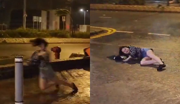 Mujer es arrastrada en medio de súper tifón en Hong Kong