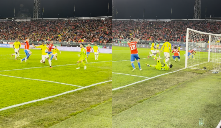 ¡Esa era! Así se vio desde la cancha el increíble palo de Rodrigo Echeverría ante Colombia