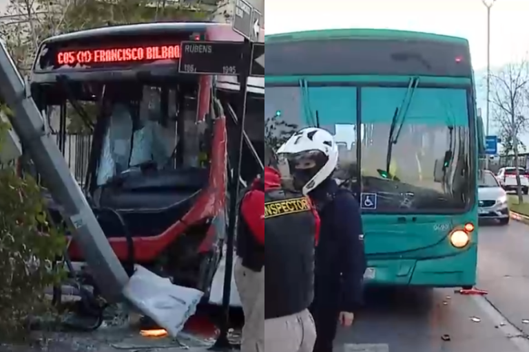 Buses RED colisionan y hacen peligrar edificio en Las Condes
