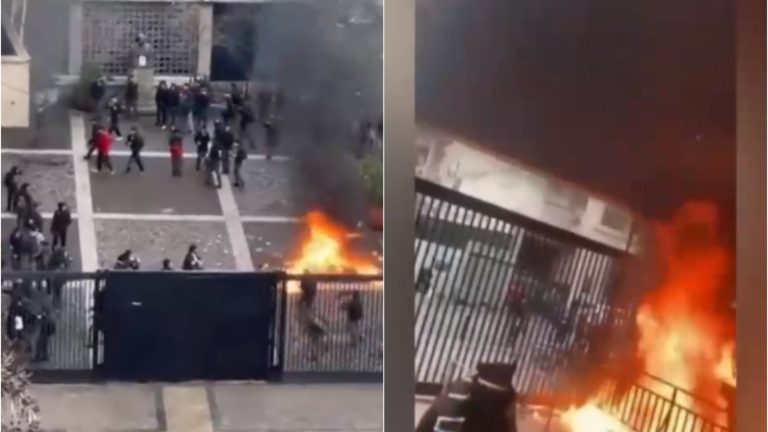 Registran incendio en Instituto Nacional: Llamas afectan al ingreso principal del recinto