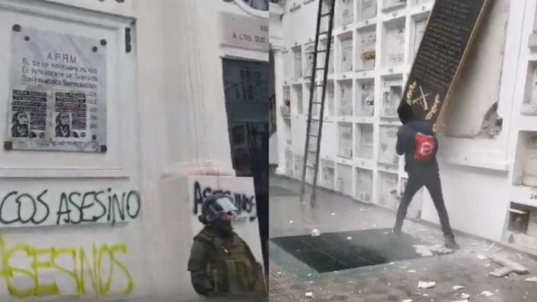 Registro muestra ataque a mausoleo de Carabineros en el Cementerio General