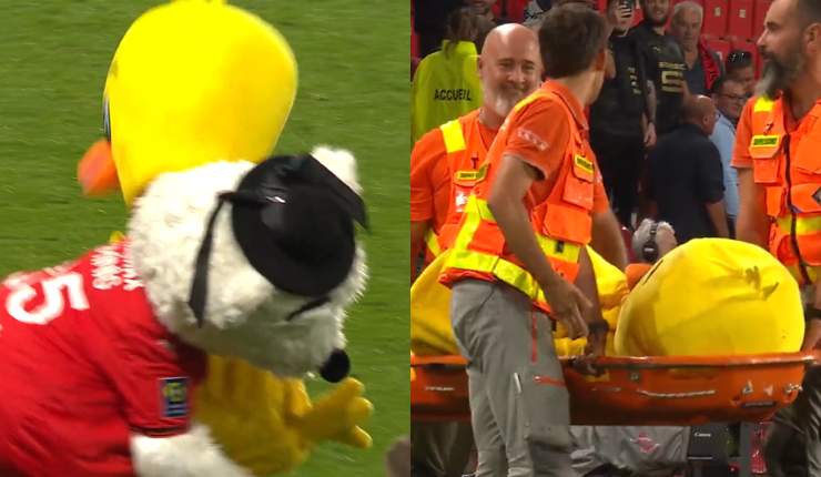 Se picó todo: Mascota del Rennes se viraliza al atacar con brutal tackle a la del Nantes