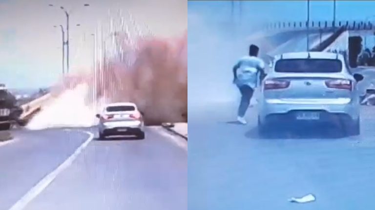 Momentos de terror: Retroexcavadora se desbarrancó y cayó sobre la carretera en La Serena