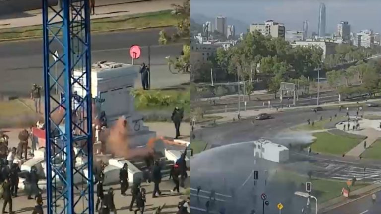 Carabineros utilizó carro lanzaaguas en Plaza Italia por incidentes en conmemoración del 18-O
