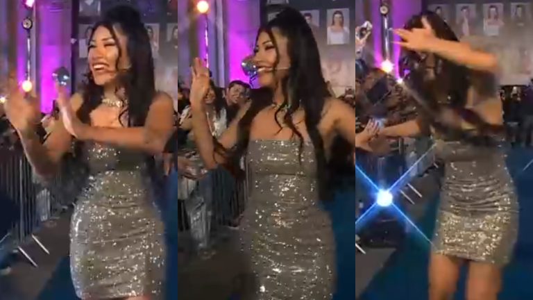 ¡Se salvó! Eskarcita tropezó y casi cae mientras desfilaba en la alfombra azul de la final de Gran Hermano