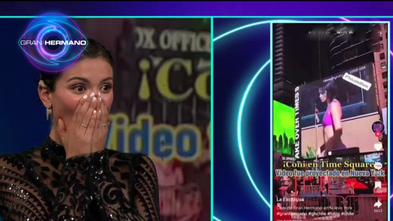 ¡No lo podía creer! La reacción de Coni al verse proyectada en el Times Square de Nueva York