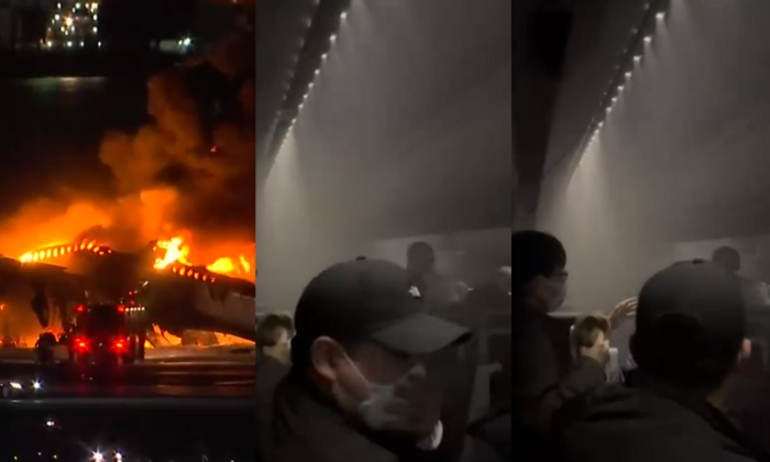 Dramáticas imágenes: Pasajeros grabaron desde el interior del avión incendiado en Japón