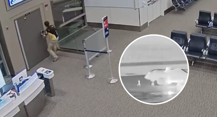 Impactantes registros de hombre que se lanzó a una turbina de avión en Estados Unidos