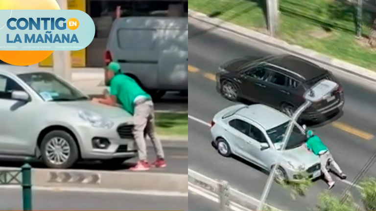 ¡Insólito! Conductora aceleró contra el tránsito con un hombre sobre su capot